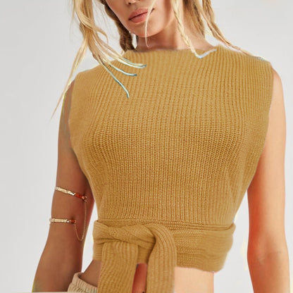 Dames crop top en tricot avec une élégante ceinture à nouer Chic und Stil