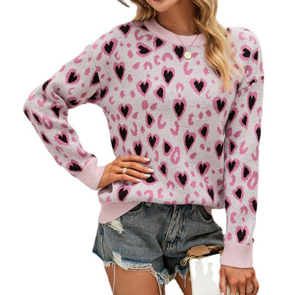 Dames pull ludique avec motif cœur et léopard Chic und Stil