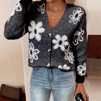 Dames cardigan floral avec décolleté en V et boutons Chic und Stil