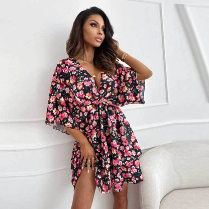 Dames Col Rêve Floral Mini Robe Chic und Stil