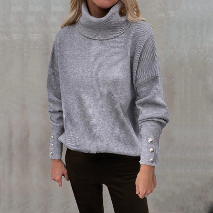Pull en tricot épais pour femmes avec col roulé et détail de bouton Chic und Stil