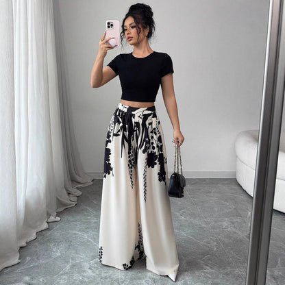 Chic and Style Floral Print Wide Palazzo Pants Set for Women