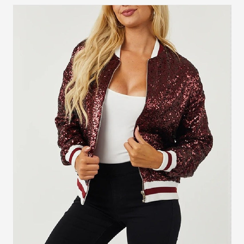 Dames Bling Bomber Jacket Chic und Stil