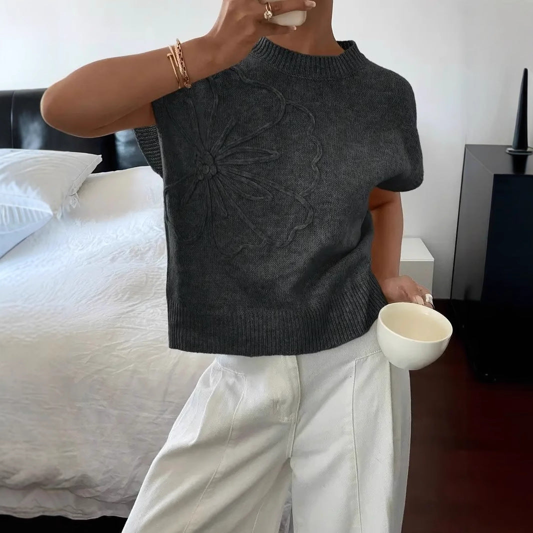 Pull femme à manches courtes avec motif floral en relief et coupe décontractée Chic und Stil