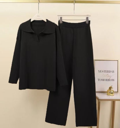 Women Elegant set of casual pants and blouses with collar Chic and Style