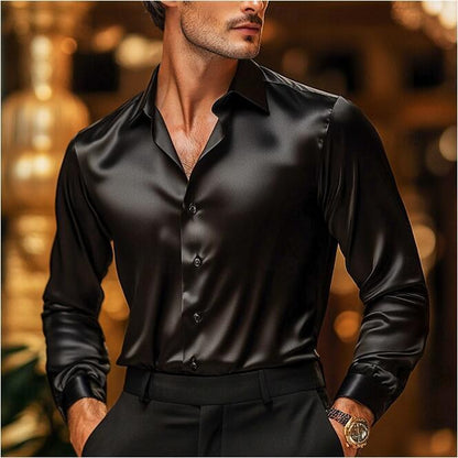 Chemise en soie pour homme à manches longues avec un éclat élégant et une coupe cintrée Chic und Stil