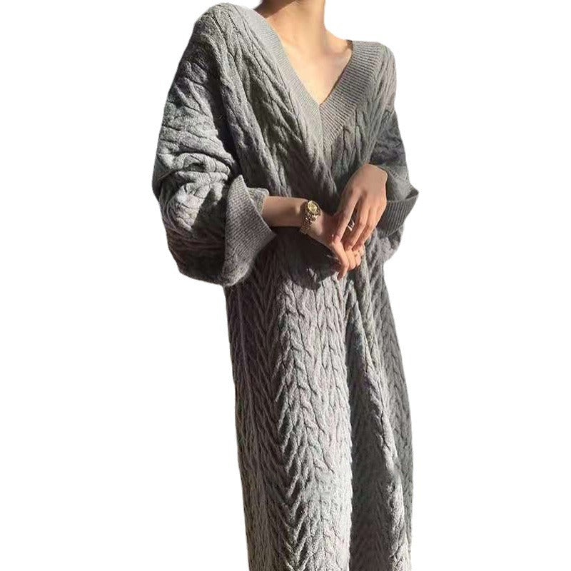 Robe tricot femme avec motif cable et décolleté en V profond Chic und Stil