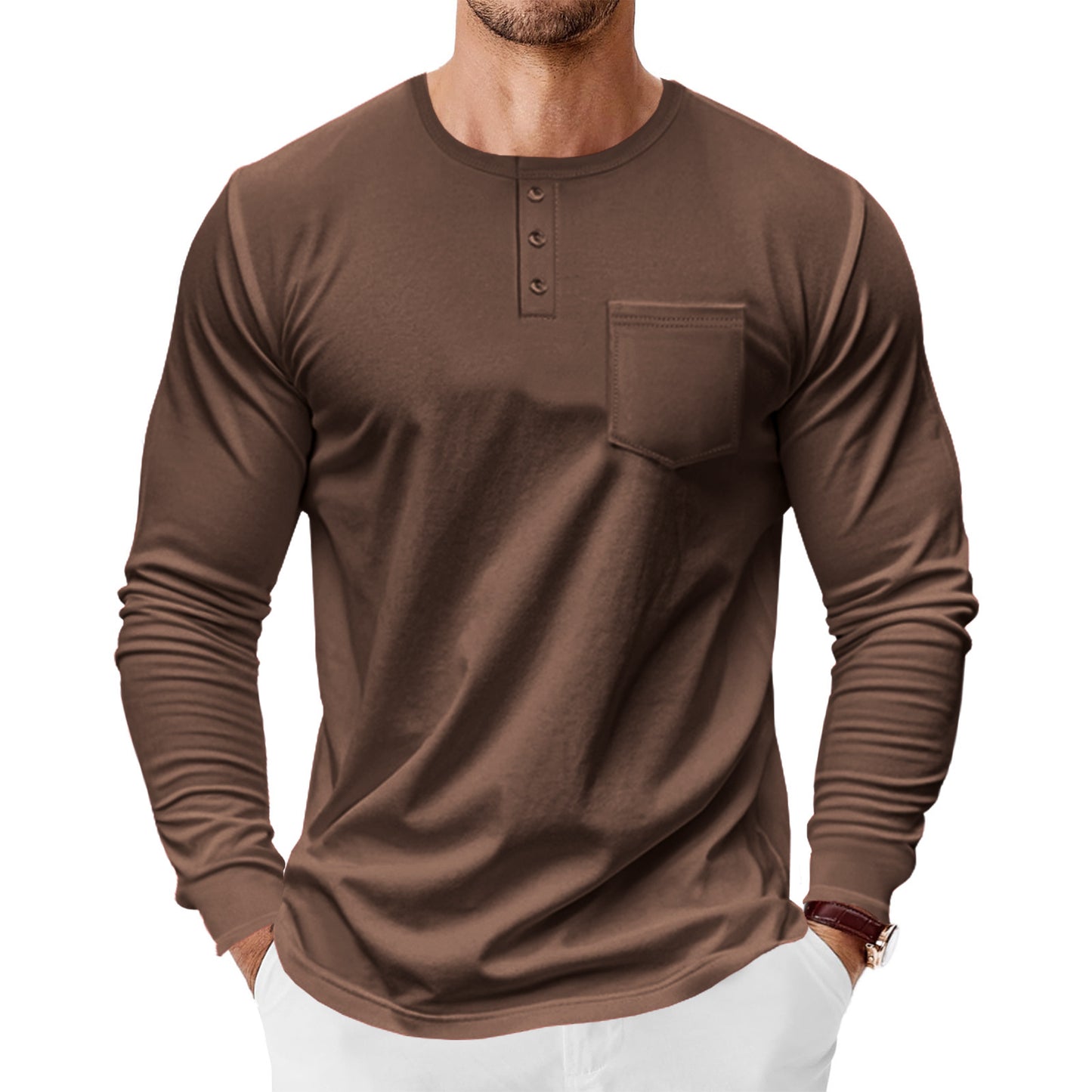Chemise Henley à manches longues pour hommes avec coupe à la mode et poche poitrine pratique Chic und Stil