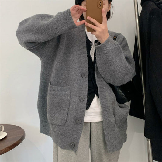 Femme pull-over douillet avec grandes poches et boutonnière intégrale Chic und Stil