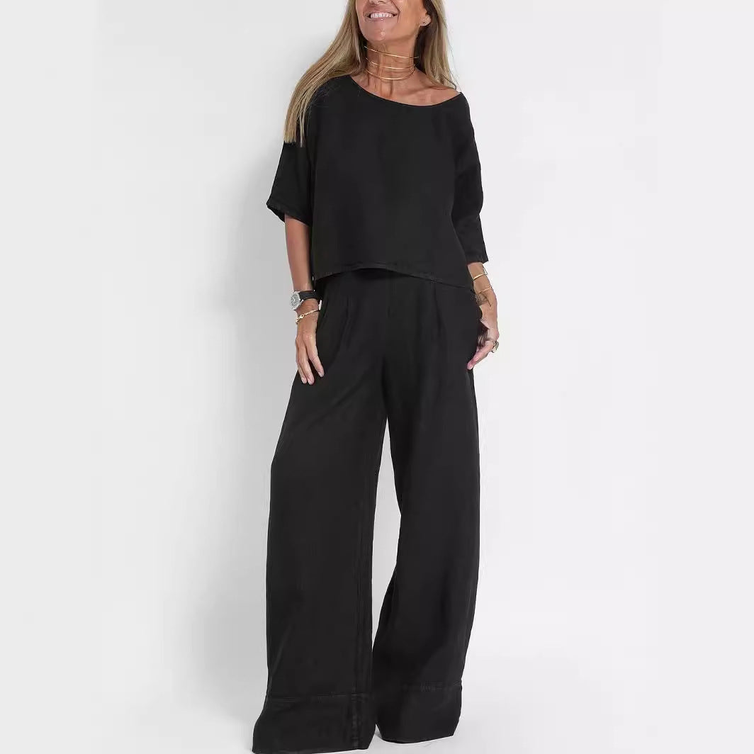 Chic and Style linen casual set for women with a loose top and palazzo pants