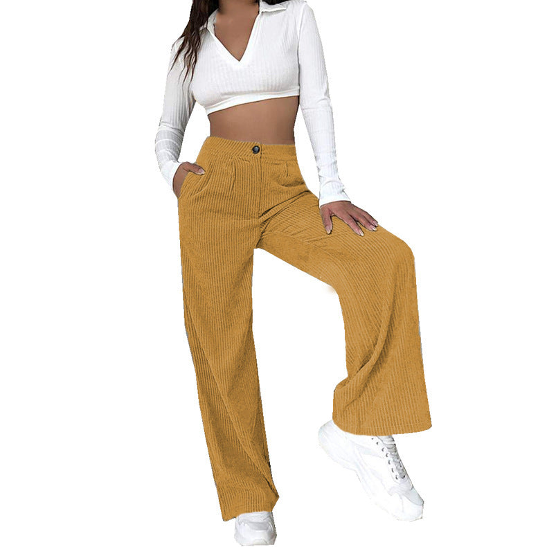 High-waisted wide corduroy pants for women with side pockets Chic and Style