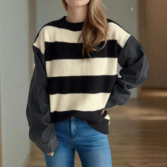 Pull en maille décontracté pour femmes avec un motif de rayures larges et des manches amples Chic und Stil