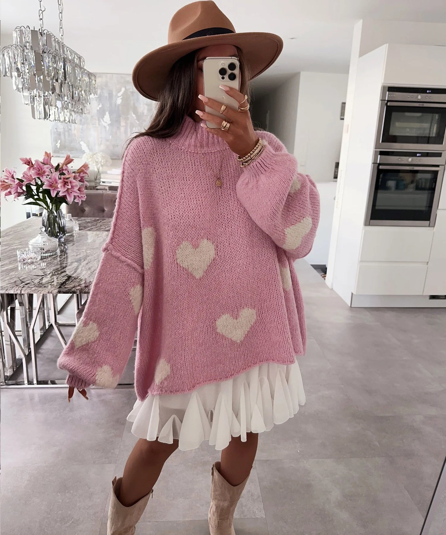 Pull en maille épaisse pour femmes avec motifs en forme de cœur et coupe décontractée Chic und Stil