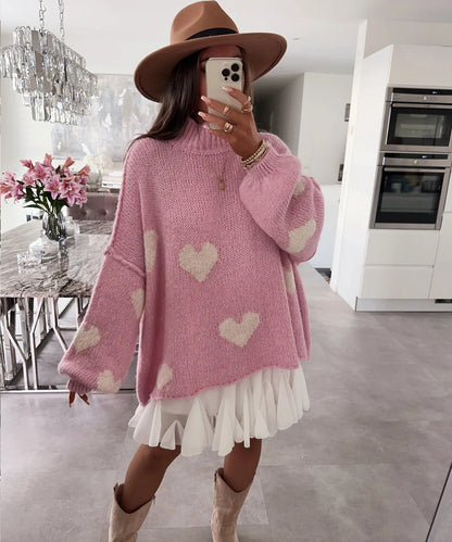 Pull en maille épaisse pour femmes avec motifs en forme de cœur et coupe décontractée Chic und Stil