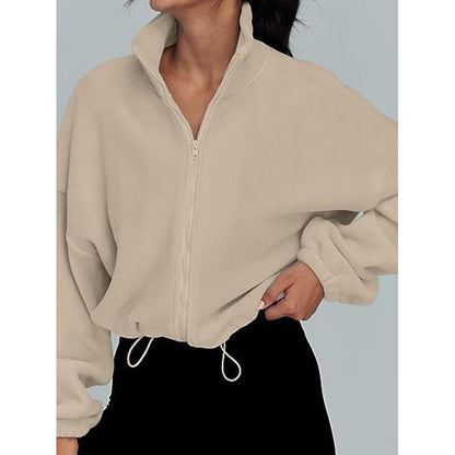 Pull-over tendance oversize à zip pour dames avec col montant et cordon de serrage Chic und Stil