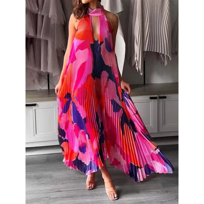 Robe maxi plissée pour femmes avec un design de col halter Chic und Stil