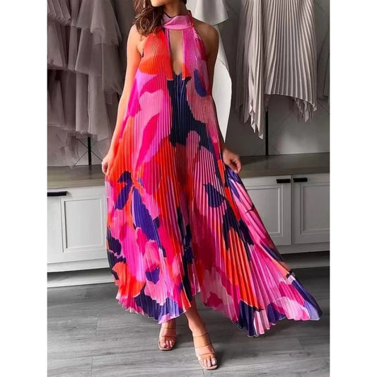 Robe maxi plissée pour femmes avec un design de col halter Chic und Stil