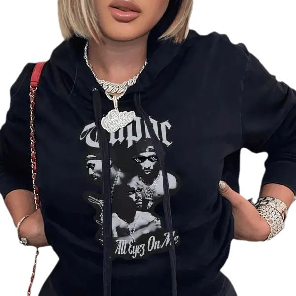 Pull à capuche urbain pour femmes avec impression graphique créative et poches latérales confortables Chic und Stil