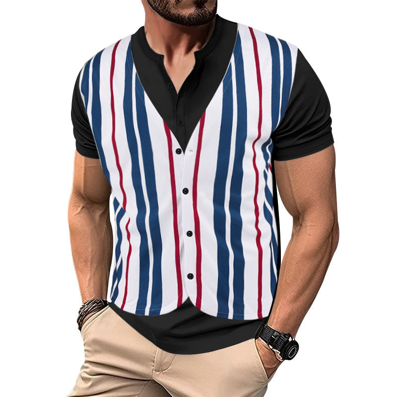 Chemise short pour homme avec un col en V innovant et une patte de boutonnage Chic und Stil