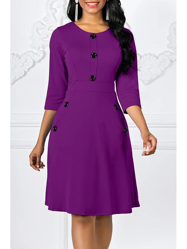 Robe classique à manches trois-quarts pour femmes avec détails boutonnés Chic und Stil