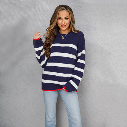 Casual knit pullover for women with a trendy striped pattern and a loose fit Chic und Stil