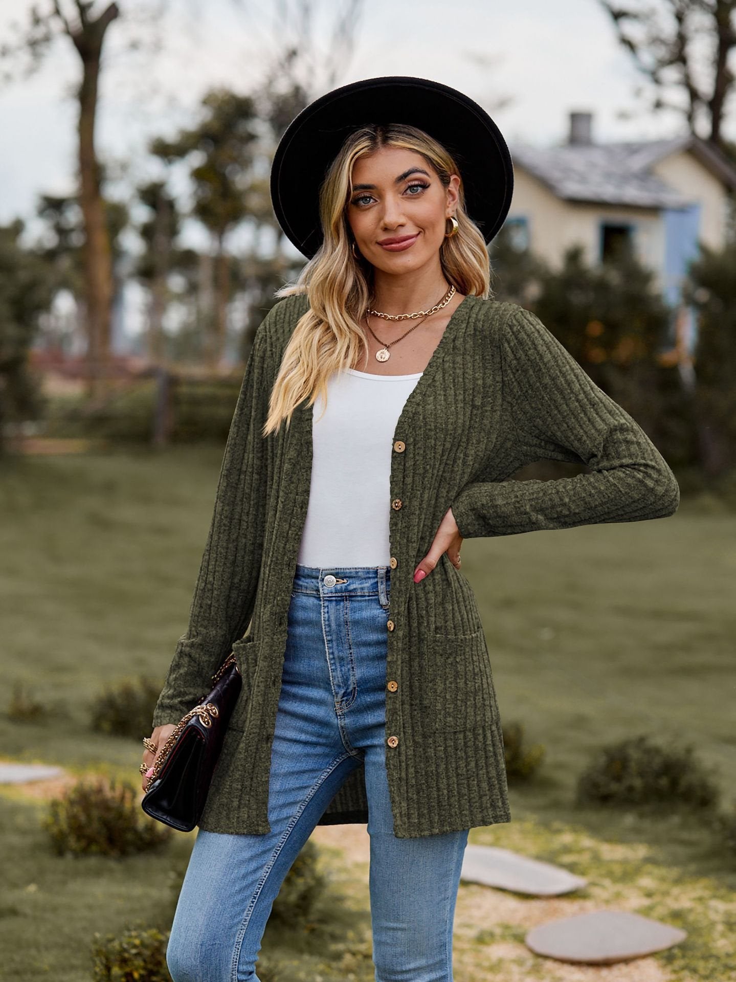 Dames décontracté cardigan en tricot avec détails en boutons et poches pratiques Chic und Stil