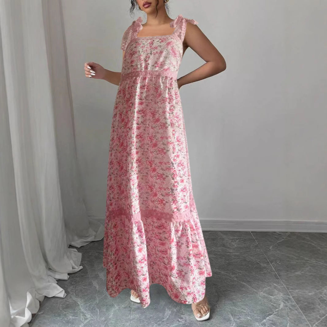 Robe maxi femme avec motifs floraux et empiècement en dentelle ludique Chic und Stil