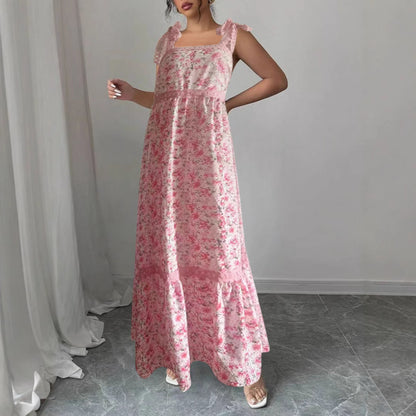 Robe maxi femme avec motifs floraux et empiècement en dentelle ludique Chic und Stil