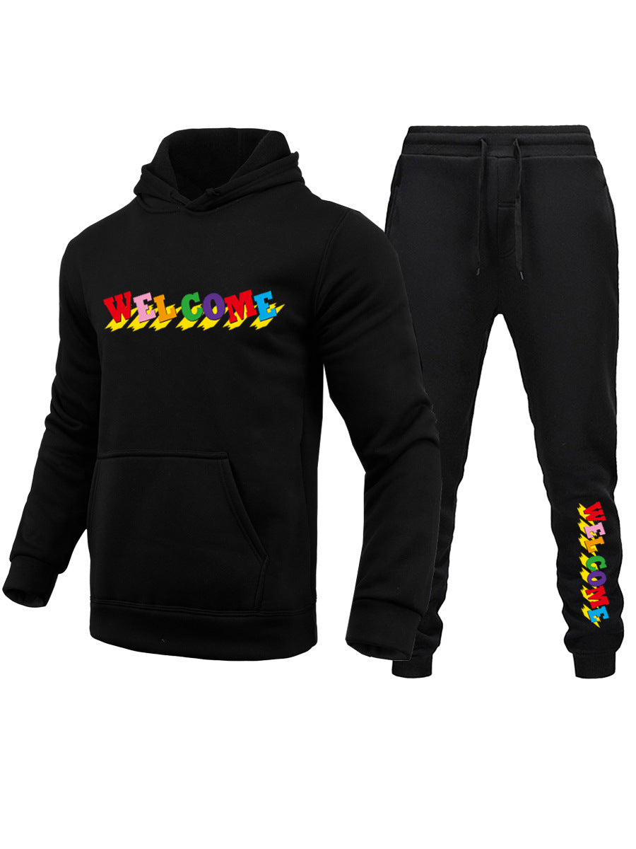 Men's hoodie and jogger pants set with vibrant inscription Chic und Stil