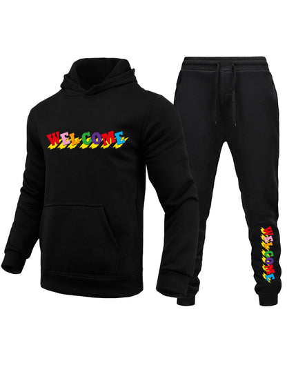 Men's hoodie and jogger pants set with vibrant inscription Chic und Stil