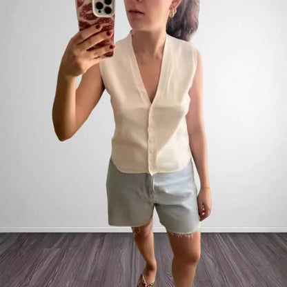 Dames Chemisier léger à col en V en soie de haute qualité Chic und Stil