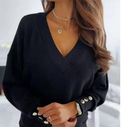 Pull femme décontracté à col en V avec coupe oversized Chic und Stil