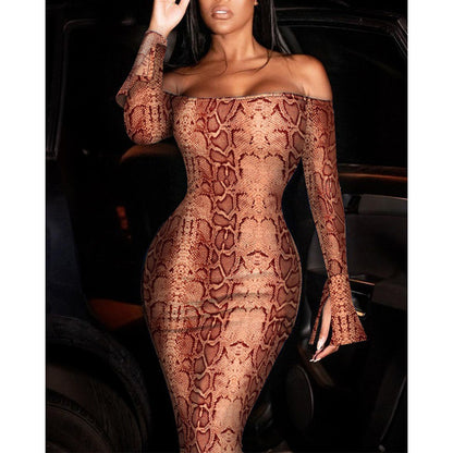 Robe Bodycon à imprimé serpent off-shoulder Chic und Stil