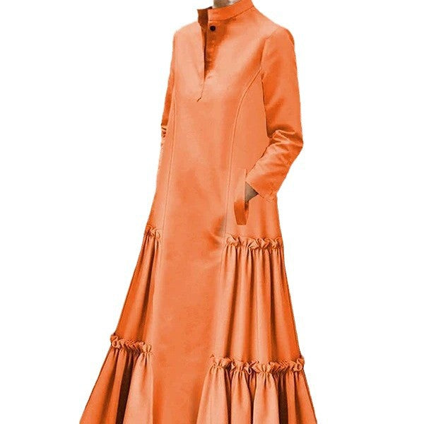 Dames Élégante Robe Maxi avec Ourlet Volant Chic und Stil