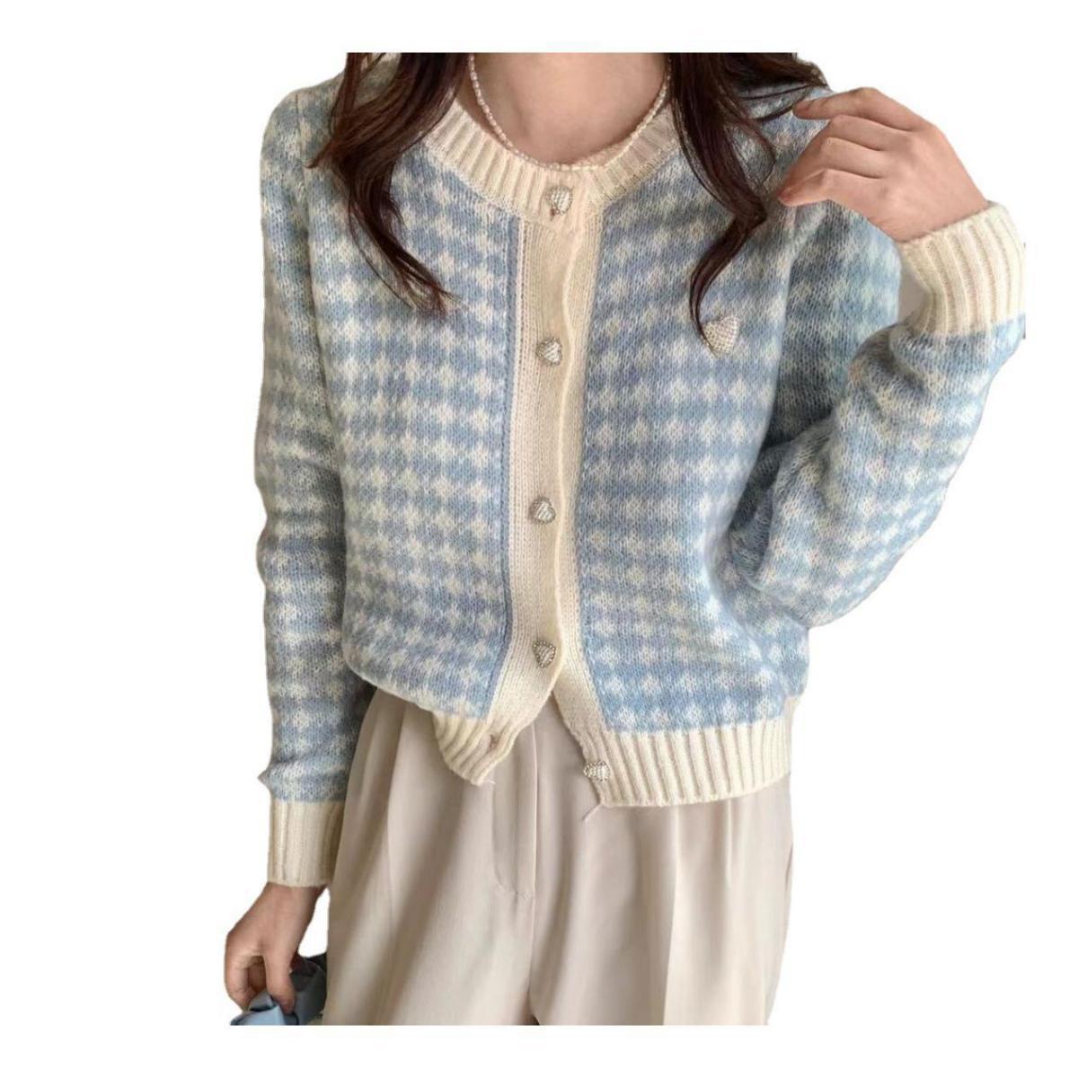 Dames pull-overs en maille à boutons en tartan Chic und Stil