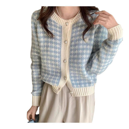 Dames pull-overs en maille à boutons en tartan Chic und Stil
