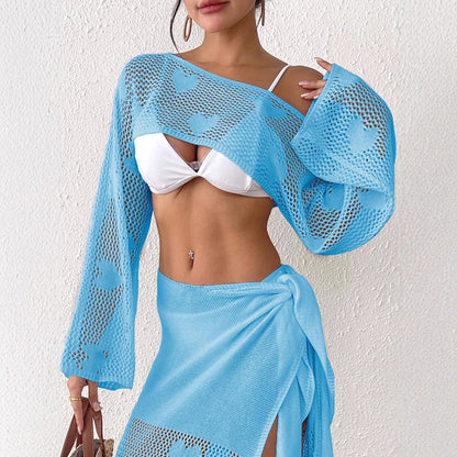Ladies heart pattern mesh beach cover-up set Chic and Style