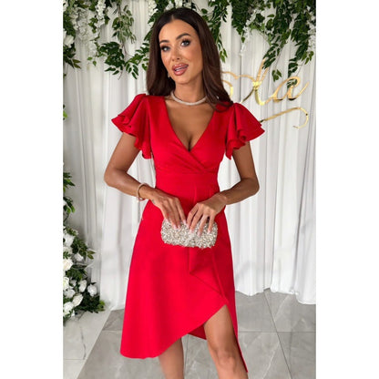 Robe midi à encolure de ruffe et fente haute Chic und Stil