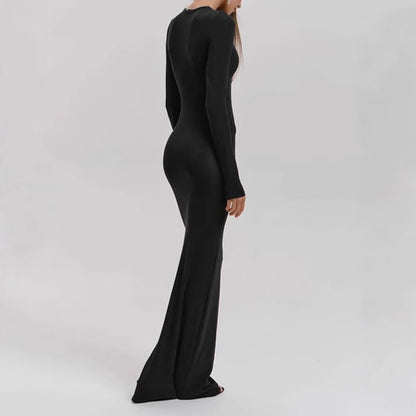 Femmes Élégante Robe Maxi à Manches Longues avec Coupe Sculptante et Grand Confort Chic und Stil