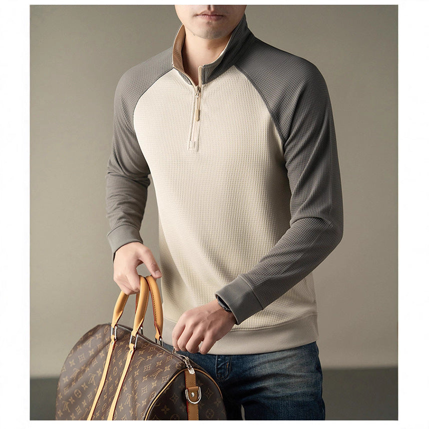 Functional long-sleeved shirt for men with a stand collar and innovative zip opening Chic and Style