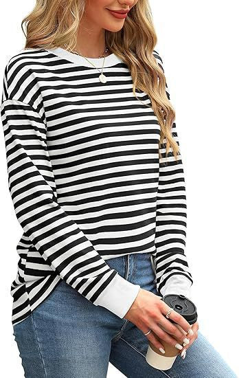 Dames Pull-over rayé décontracté à col rond Chic und Stil