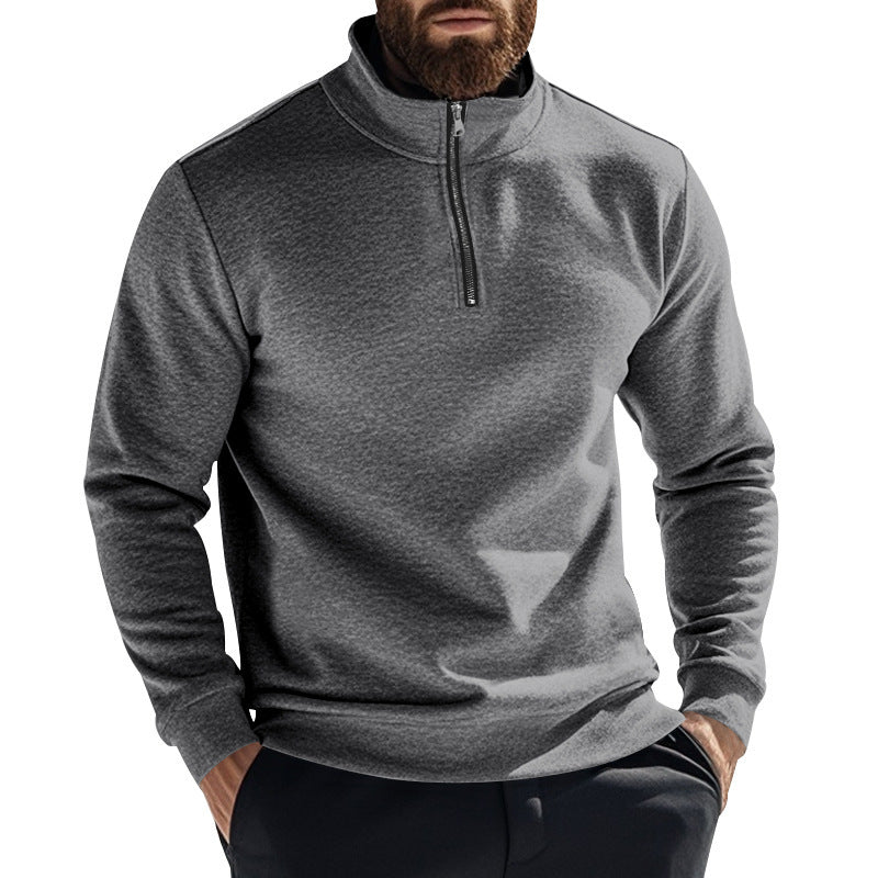 Men's fleece pullover with high collar and half zipper chic and style