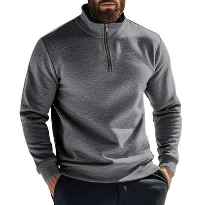 Men's fleece pullover with high collar and half zipper chic and style