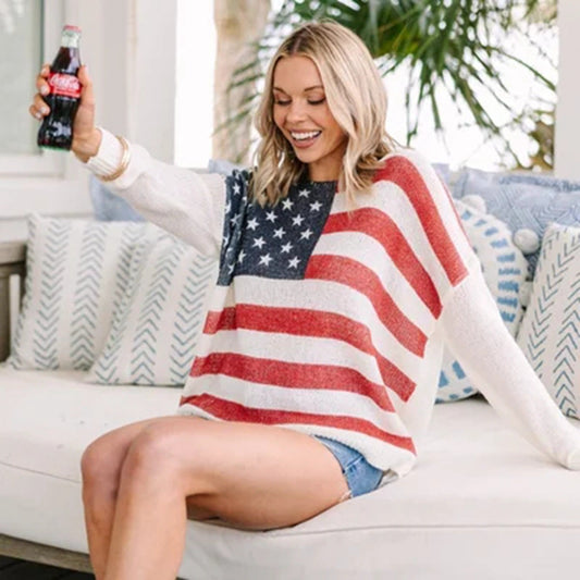 Pull en tricot pour femmes avec motif de drapeau patriotique Chic und Stil