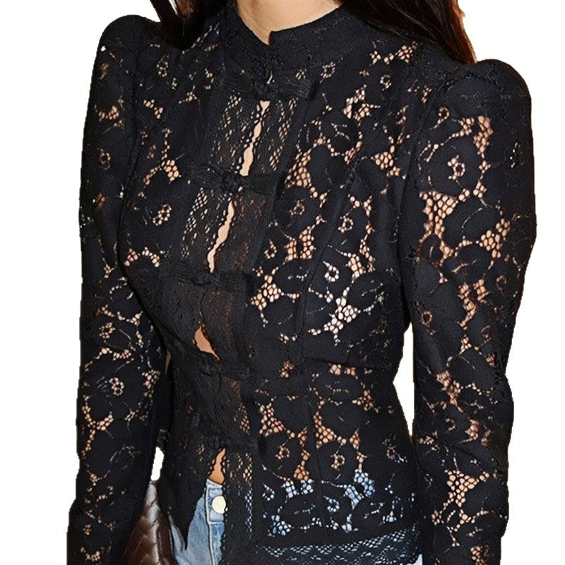 Chemisier en dentelle pour femmes avec de fins détails froncés et des manches transparentes Chic und Stil