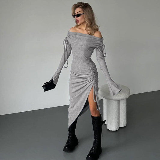 Robe maxi femme off-shoulder avec fronce et fente haute Chic und Stil