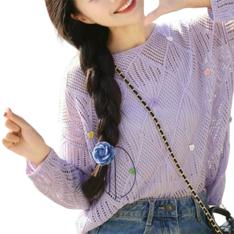 Blouse en tricot aérienne pour femmes avec motif et applications colorées Chic und Stil