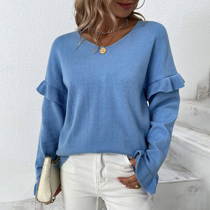 Pull élégant pour femmes avec des détails froncés et un décolleté en V Chic und Stil