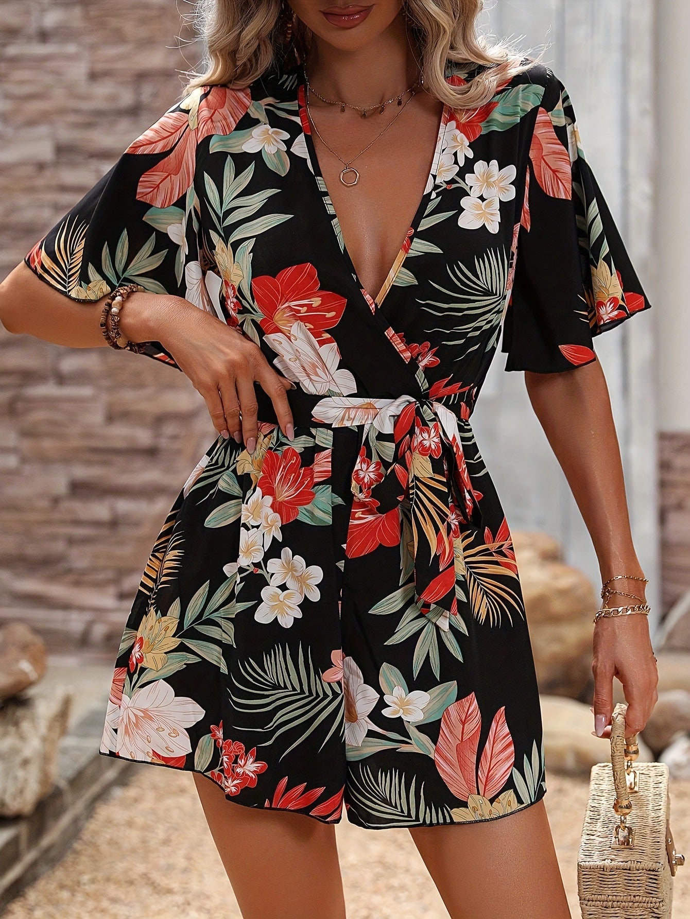 Dames Floral Wrap Jumpsuit Chic und Stil
