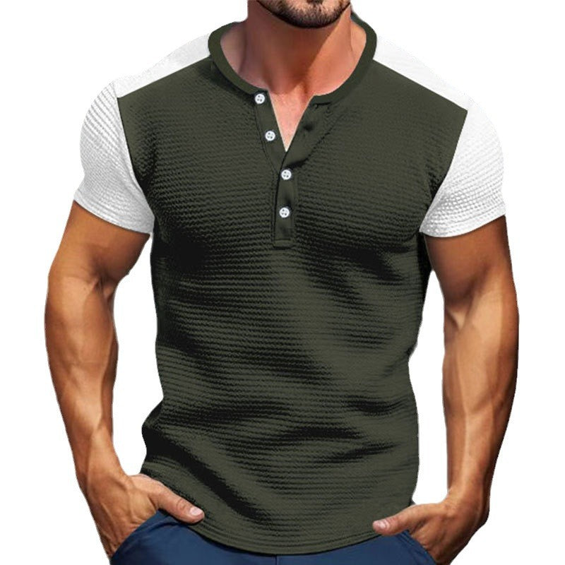 Chemise Henley à manches courtes pour hommes avec un design texturé et des parties de manches contrastantes Chic und Stil